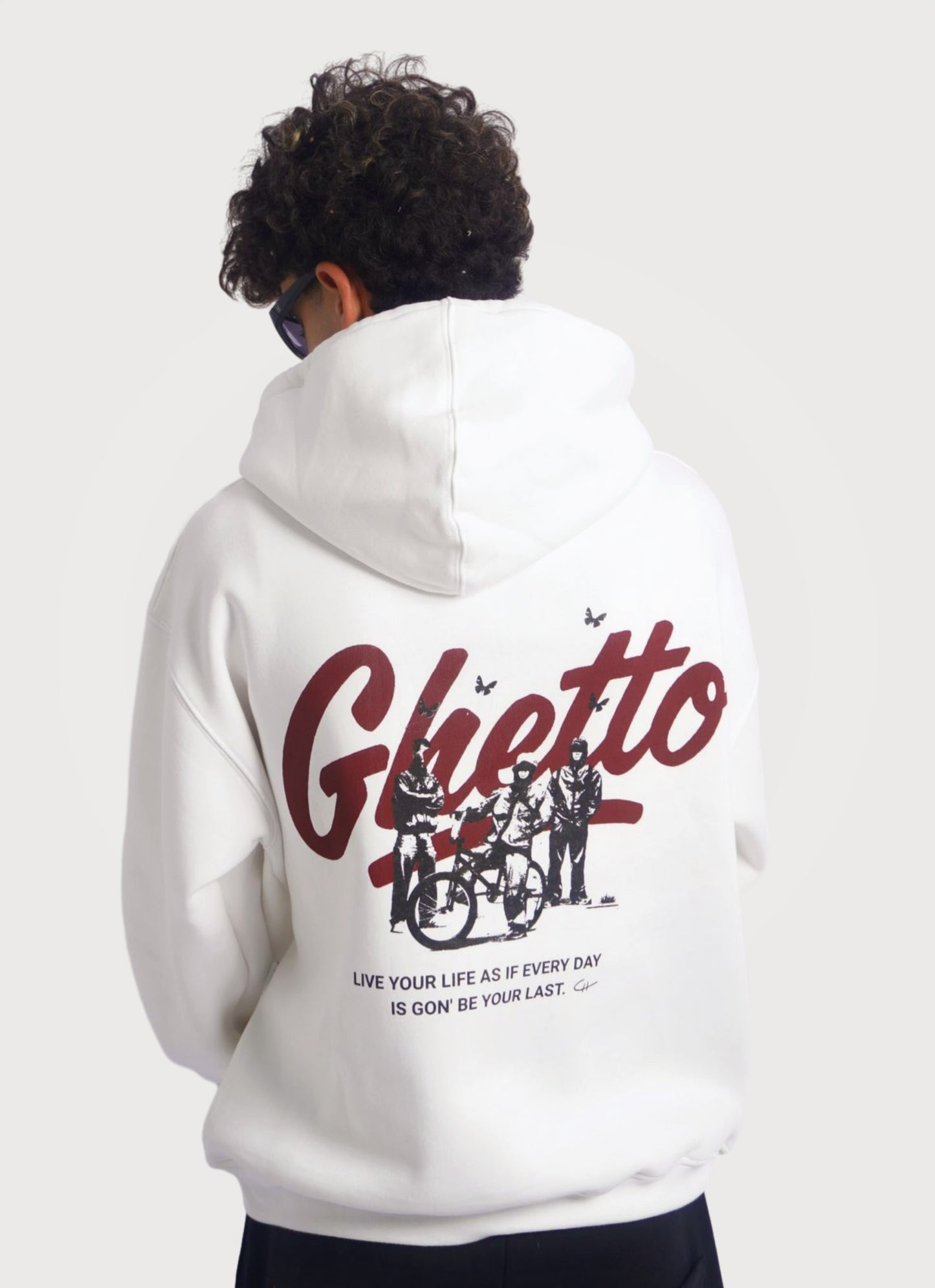 WHITE HOODIE ' GHETTO '