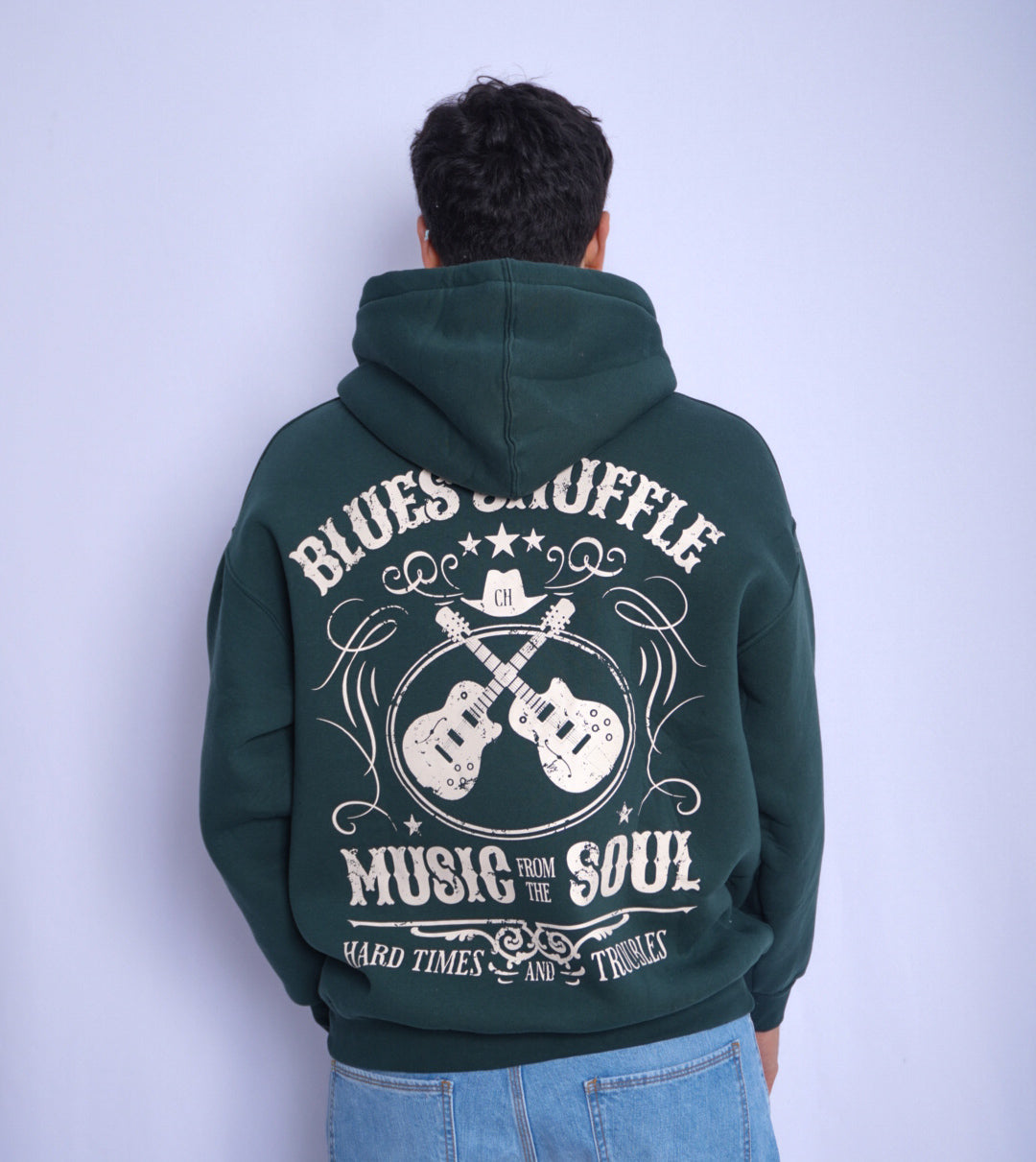 GREEN HOODIE ' BLEUS SHUFFLE '
