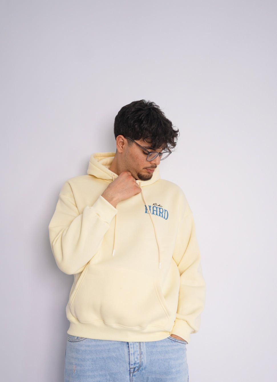 SOFT YELLOW HOODIE ' RIDE HARD '