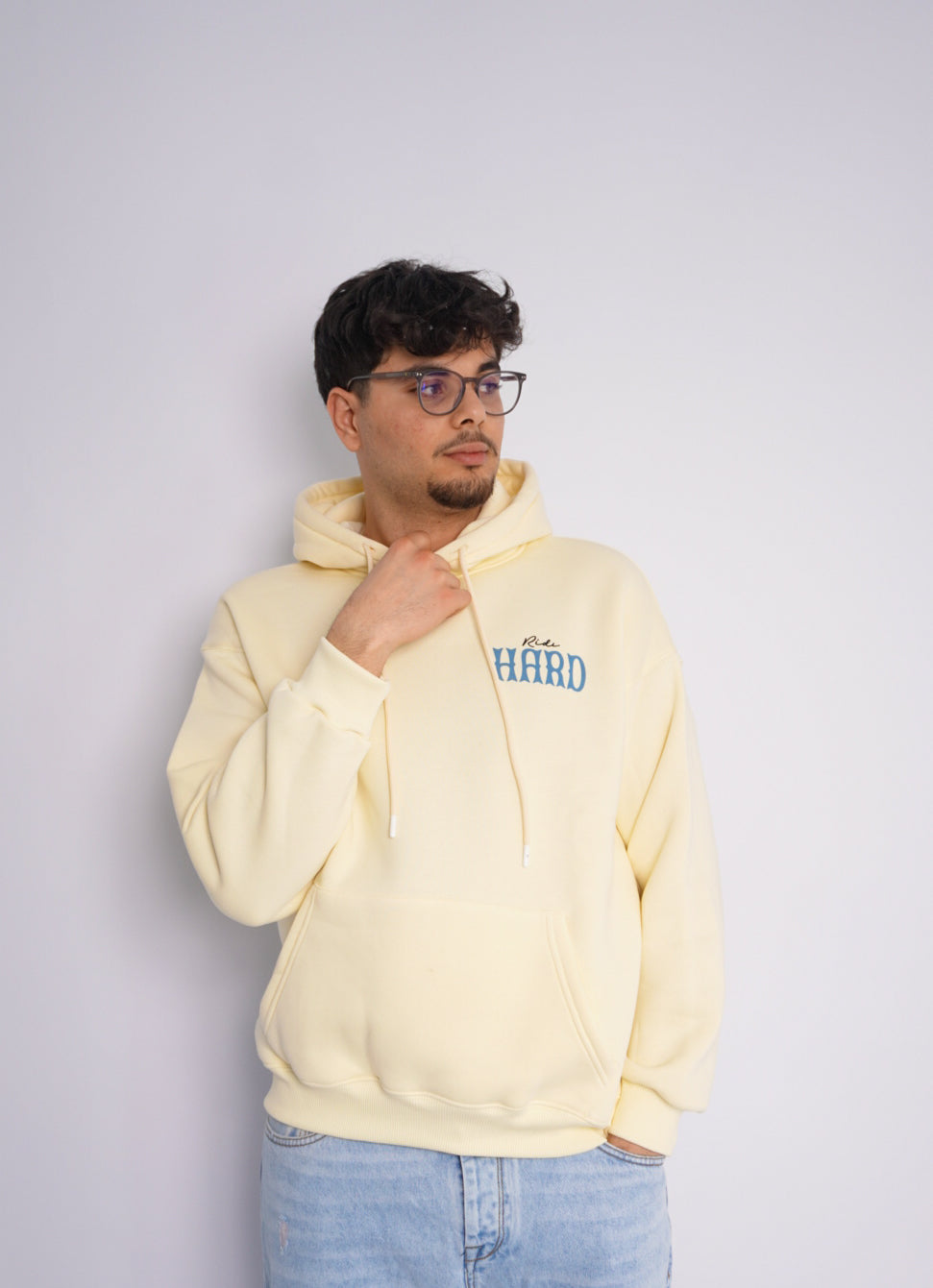 SOFT YELLOW HOODIE ' RIDE HARD '