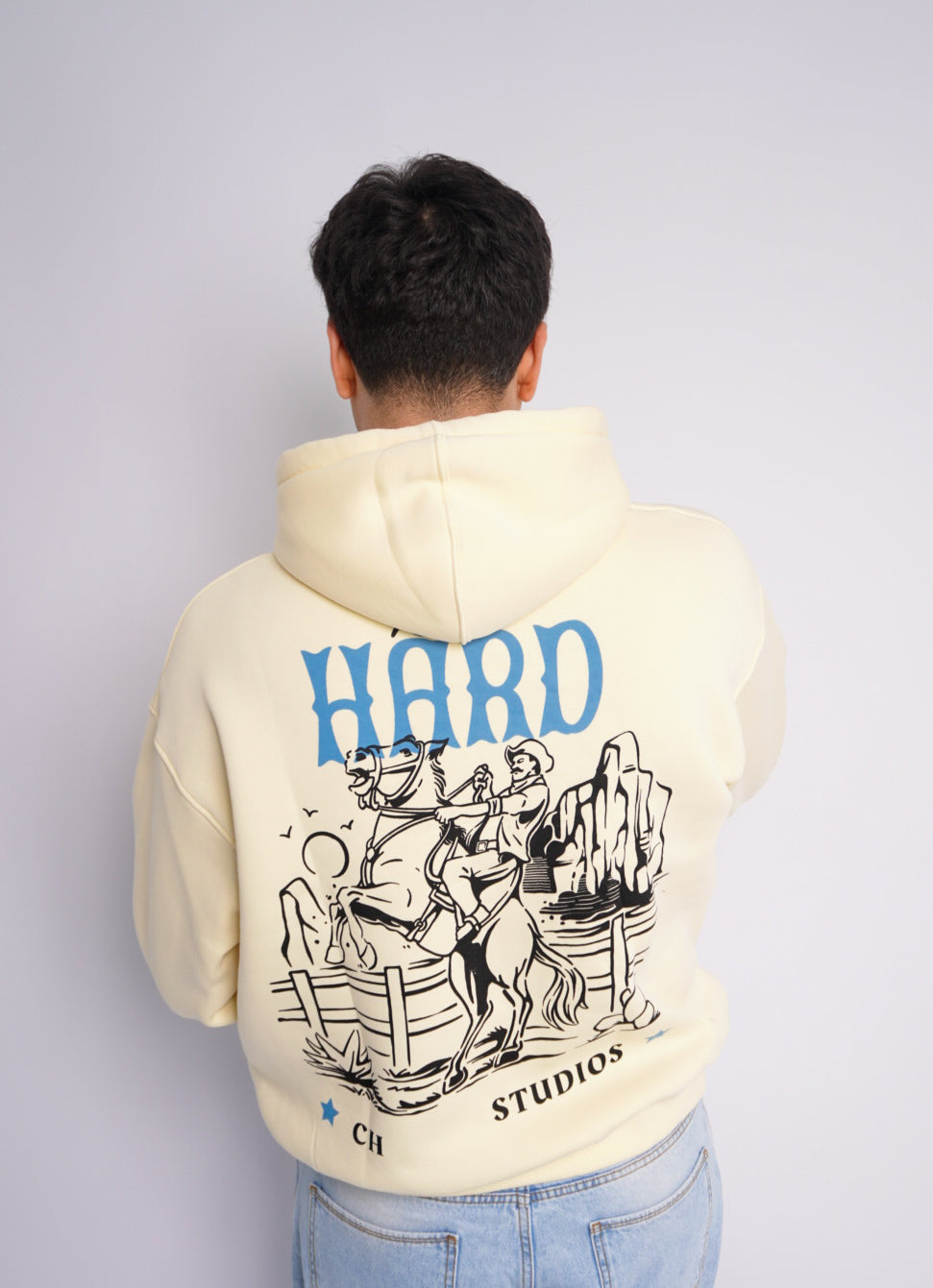 SOFT YELLOW HOODIE ' RIDE HARD '