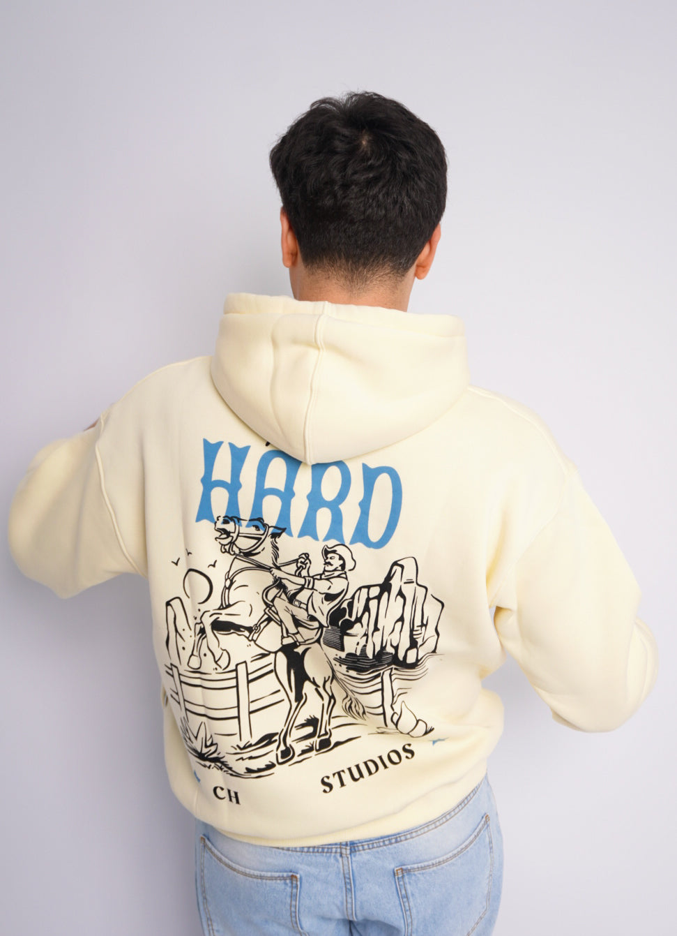 SOFT YELLOW HOODIE ' RIDE HARD '
