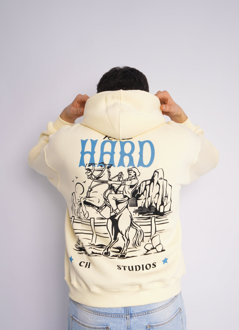 SOFT YELLOW HOODIE ' RIDE HARD '