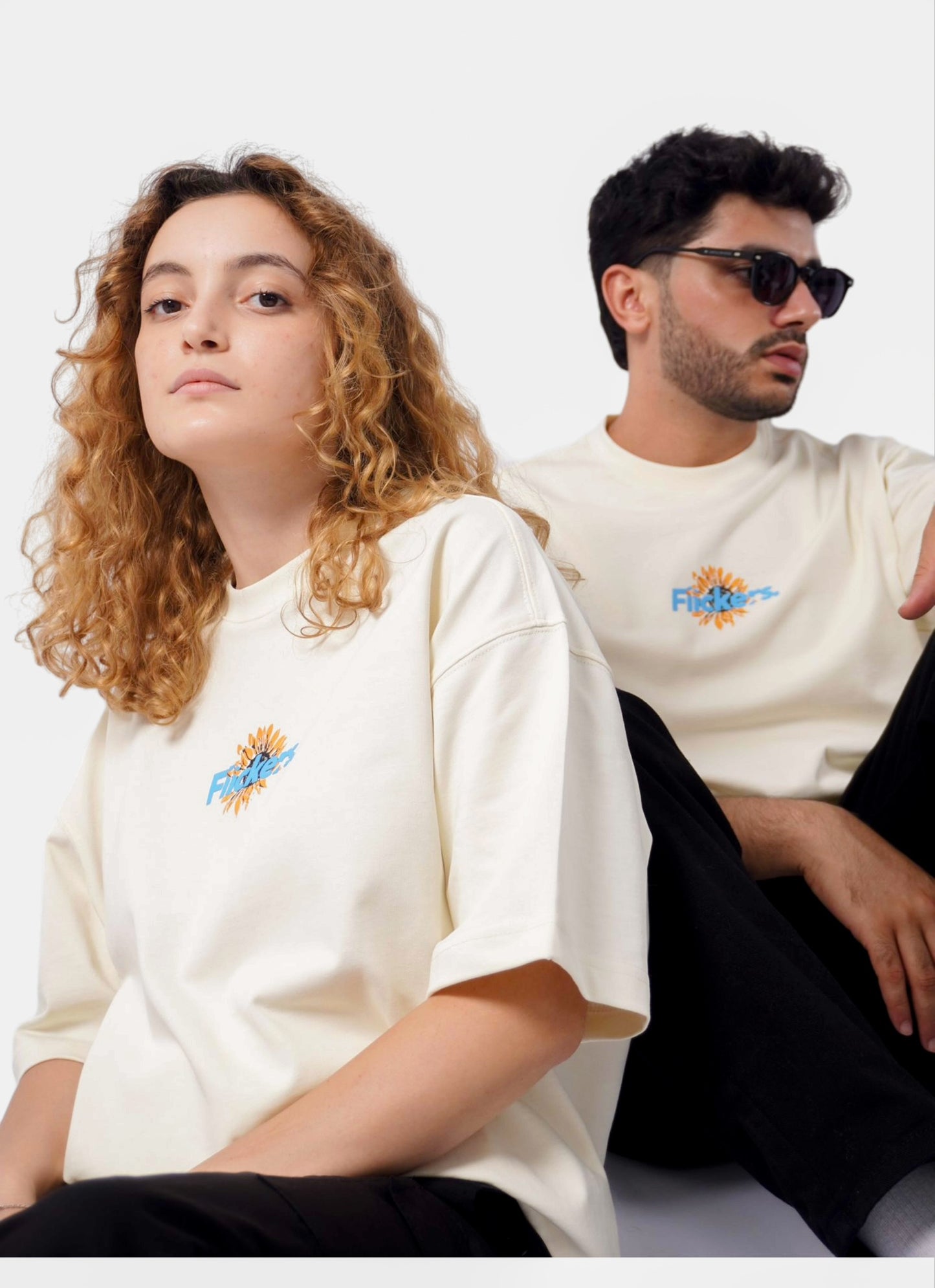 FLOWER oversize t-shirt - SOFT BEIGE