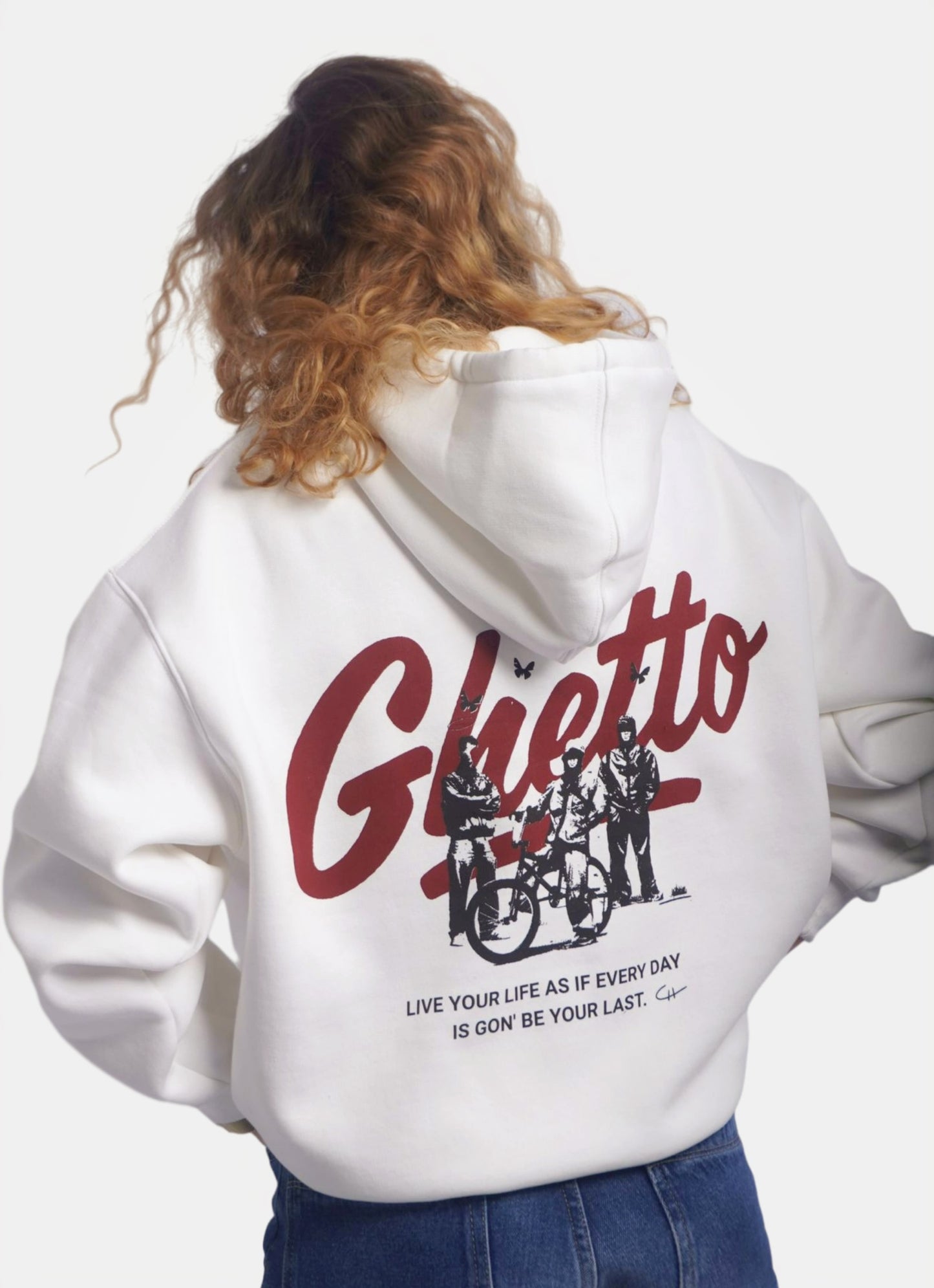 WHITE HOODIE ' GHETTO '