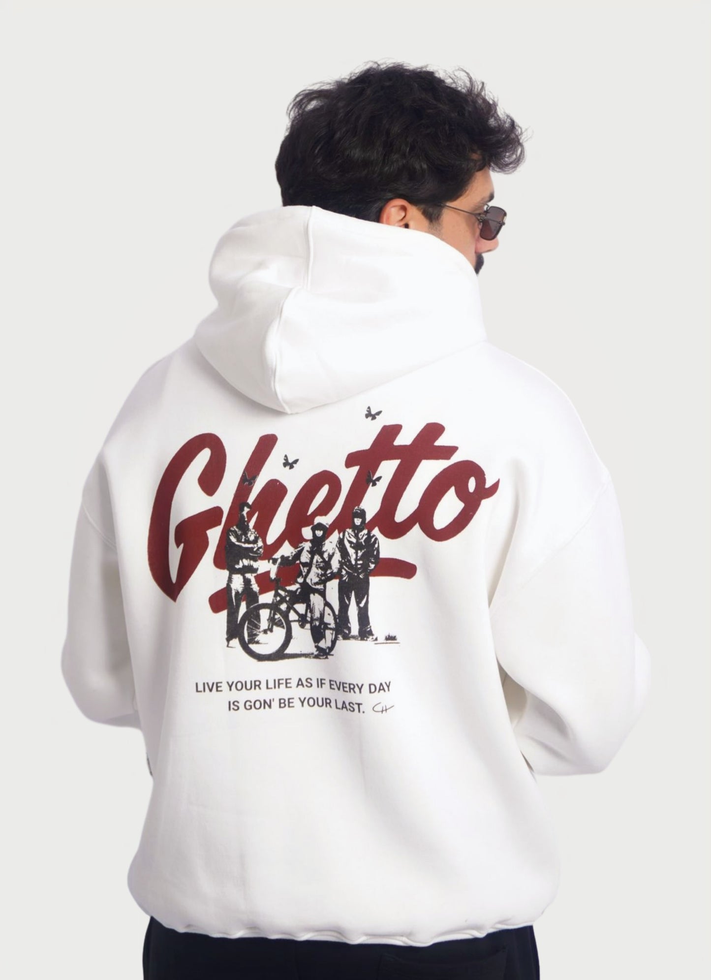 WHITE HOODIE ' GHETTO '