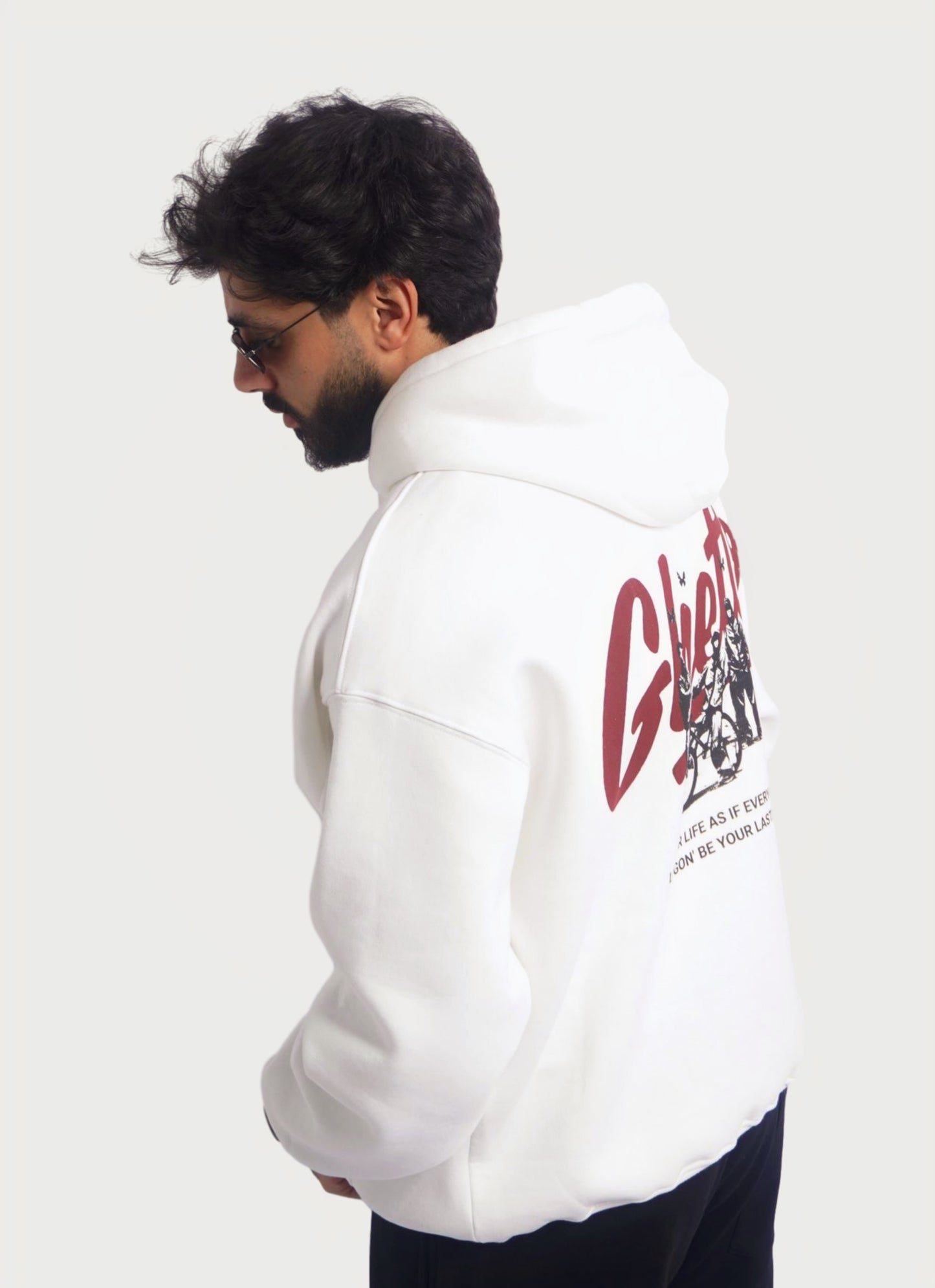 WHITE HOODIE ' GHETTO '