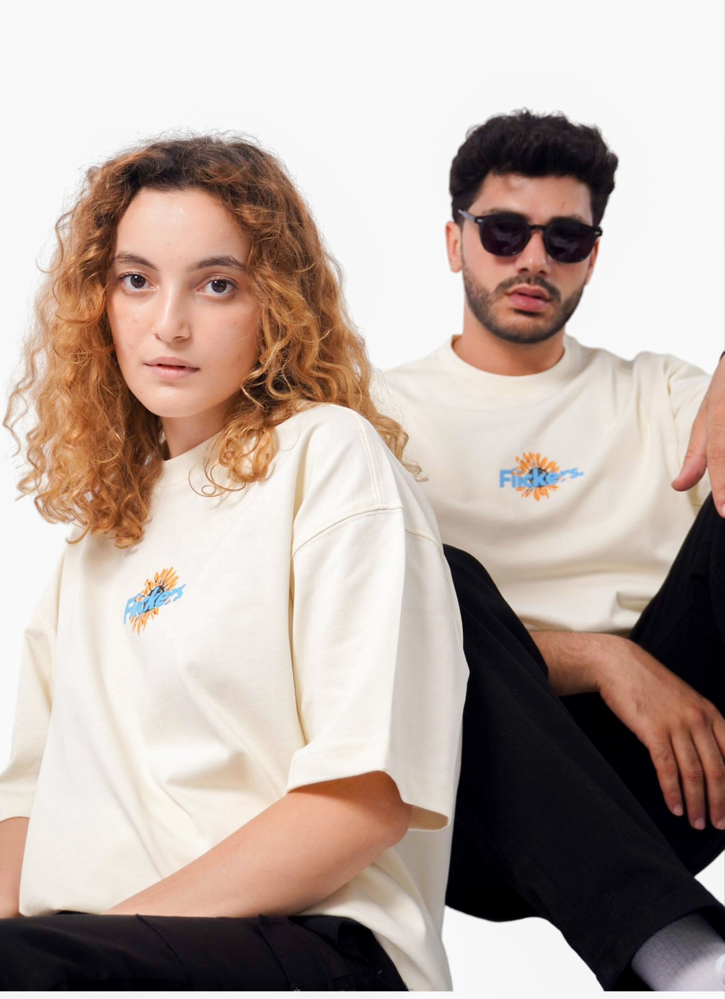 FLOWER oversize t-shirt - SOFT BEIGE