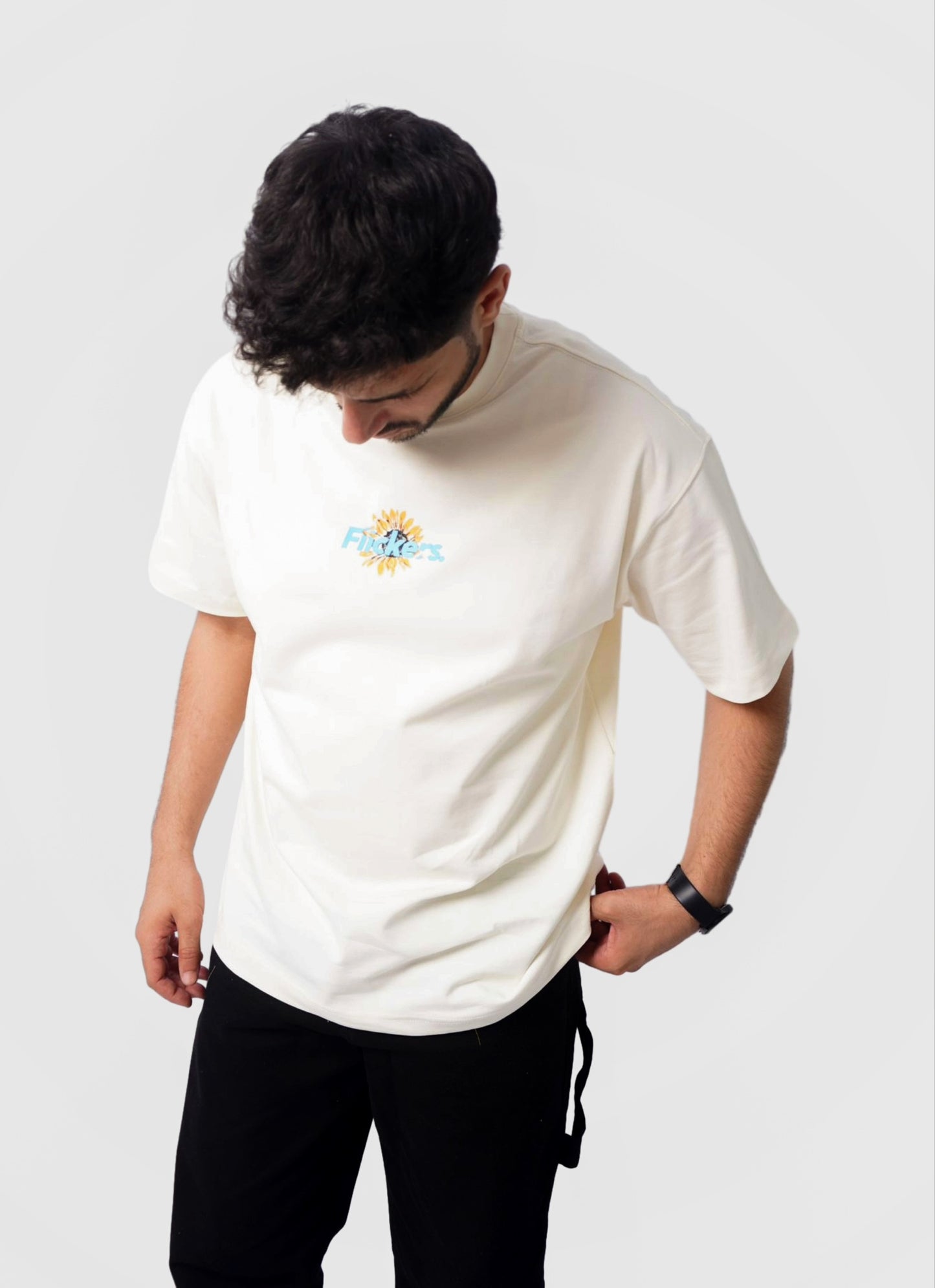 FLOWER oversize t-shirt - SOFT BEIGE
