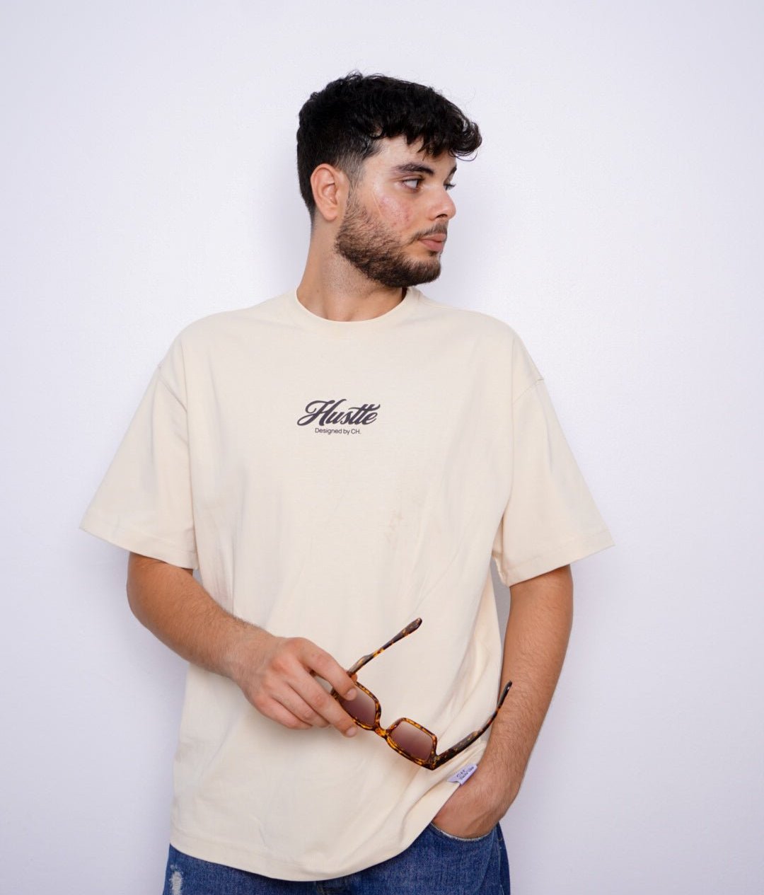 HUSTLE oversize t-shirt - BEIGE