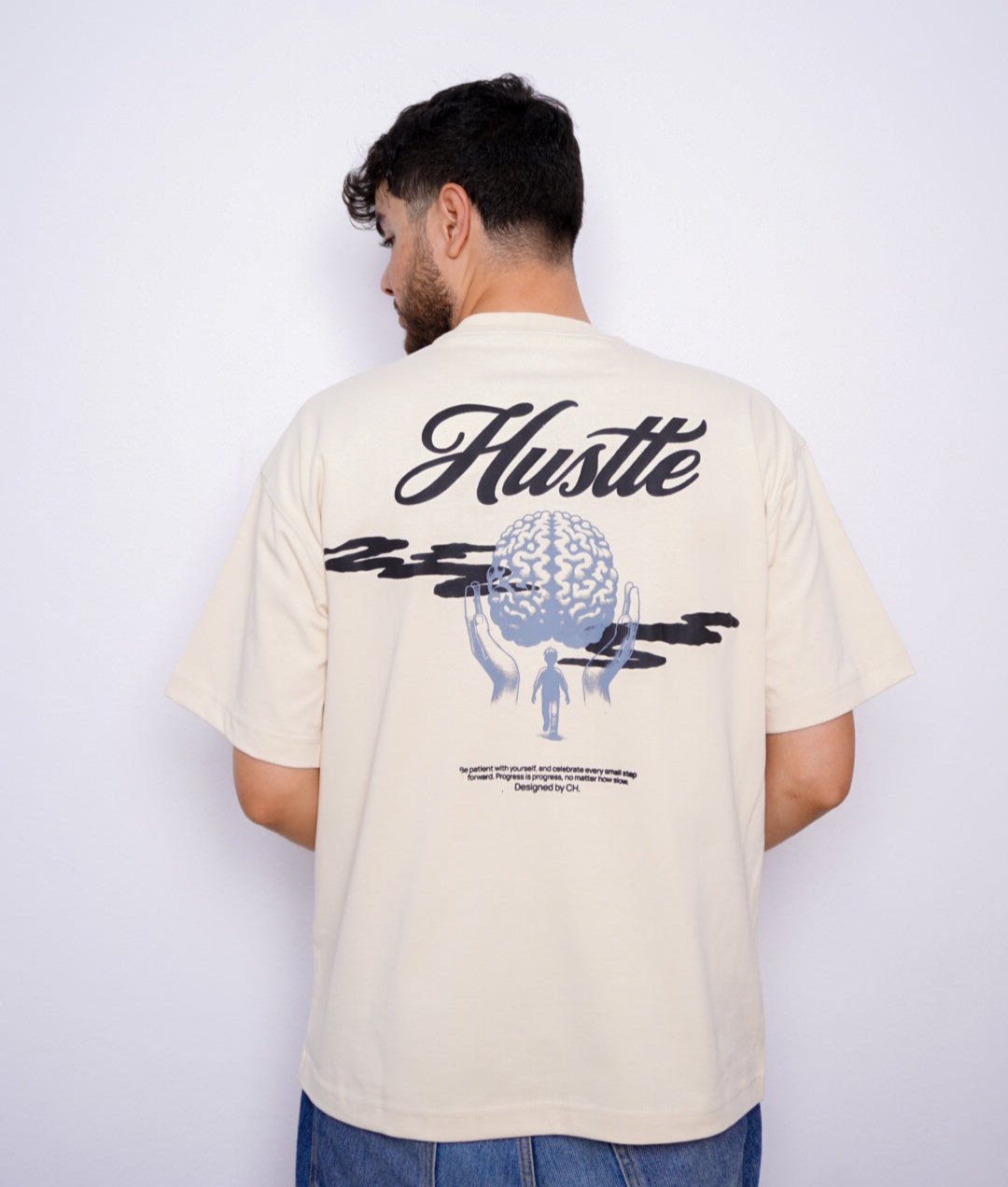 HUSTLE oversize t-shirt - BEIGE