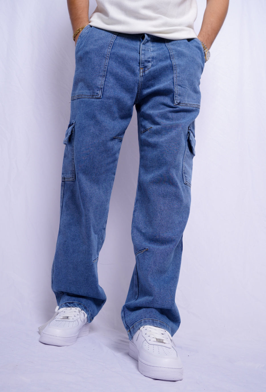 baggy cargo jeans - bleu