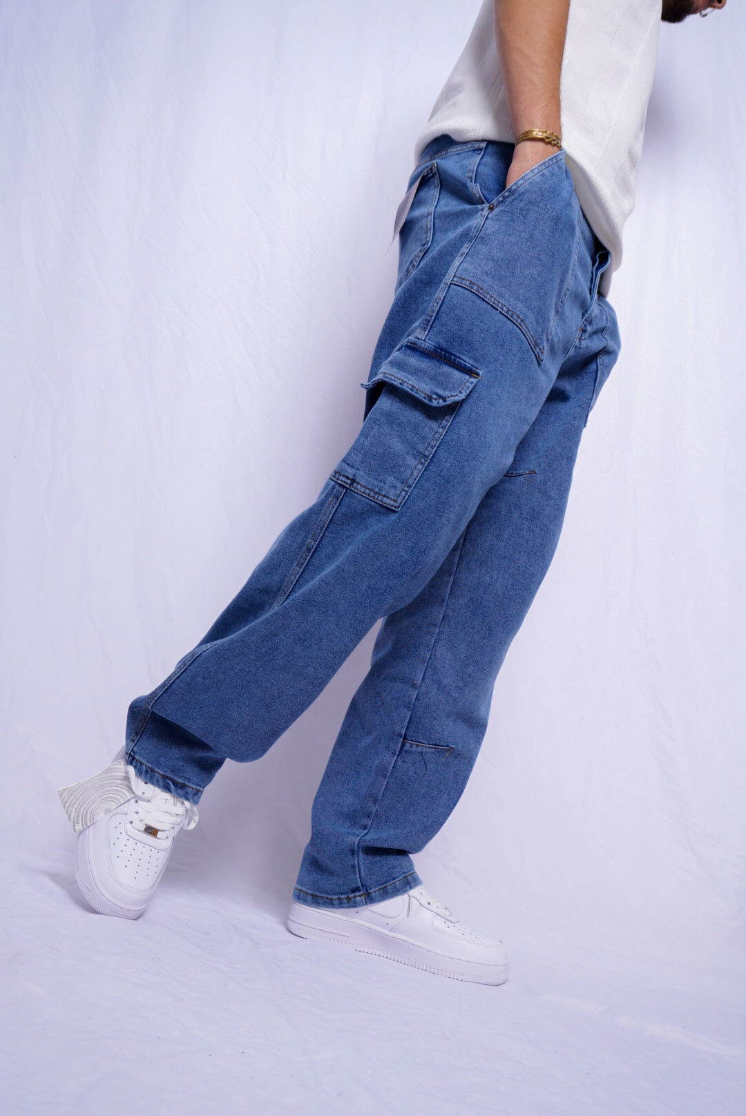 baggy cargo jeans - bleu