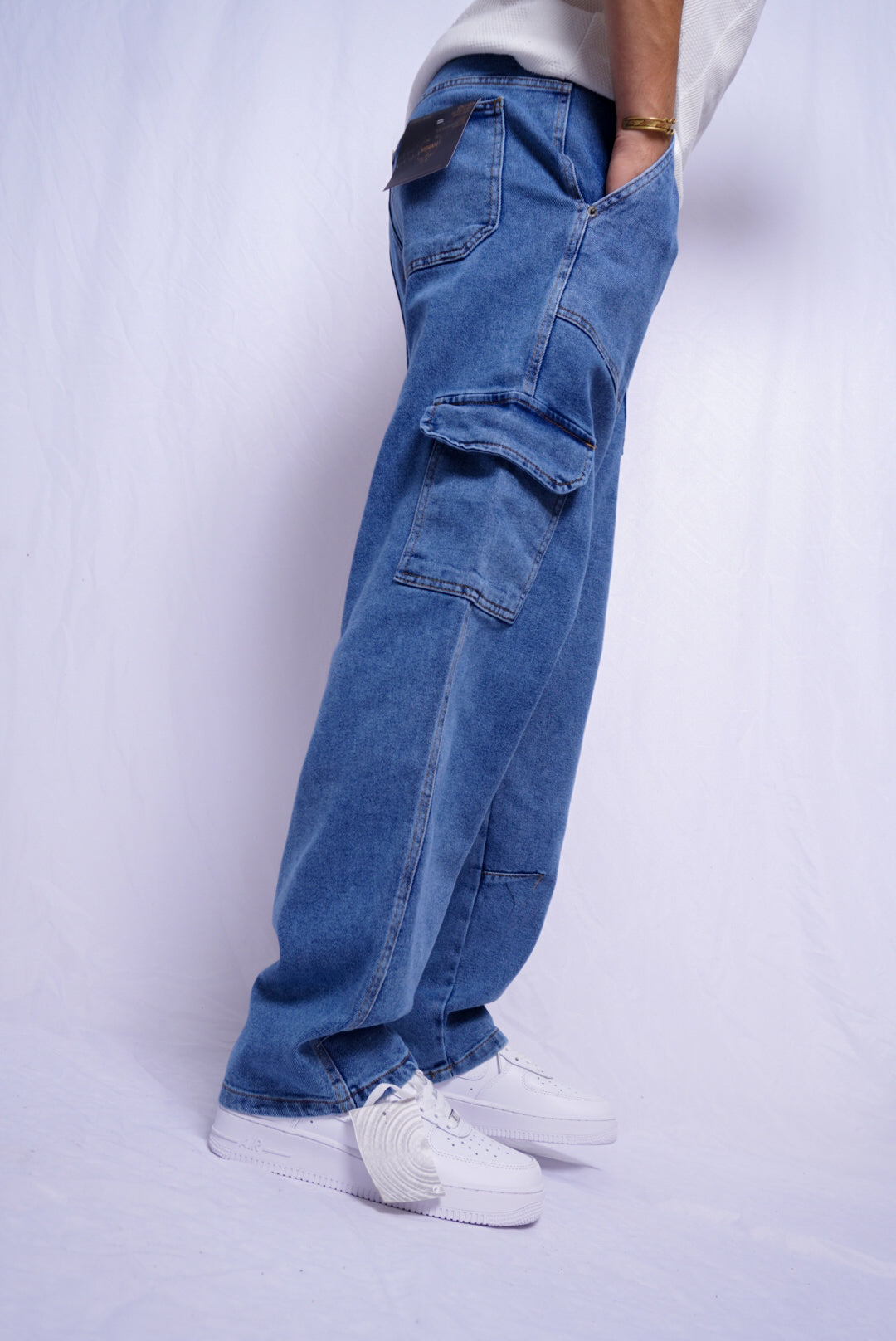 baggy cargo jeans - bleu