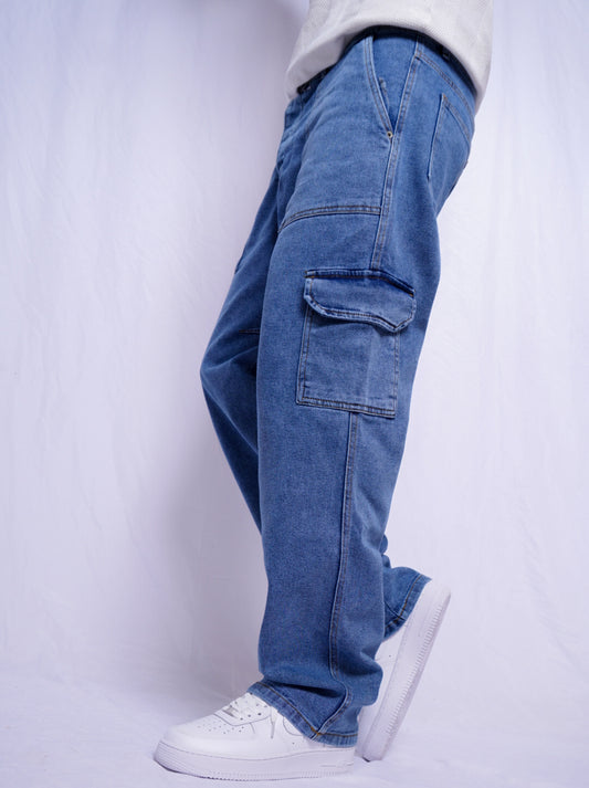 baggy cargo jeans - bleu