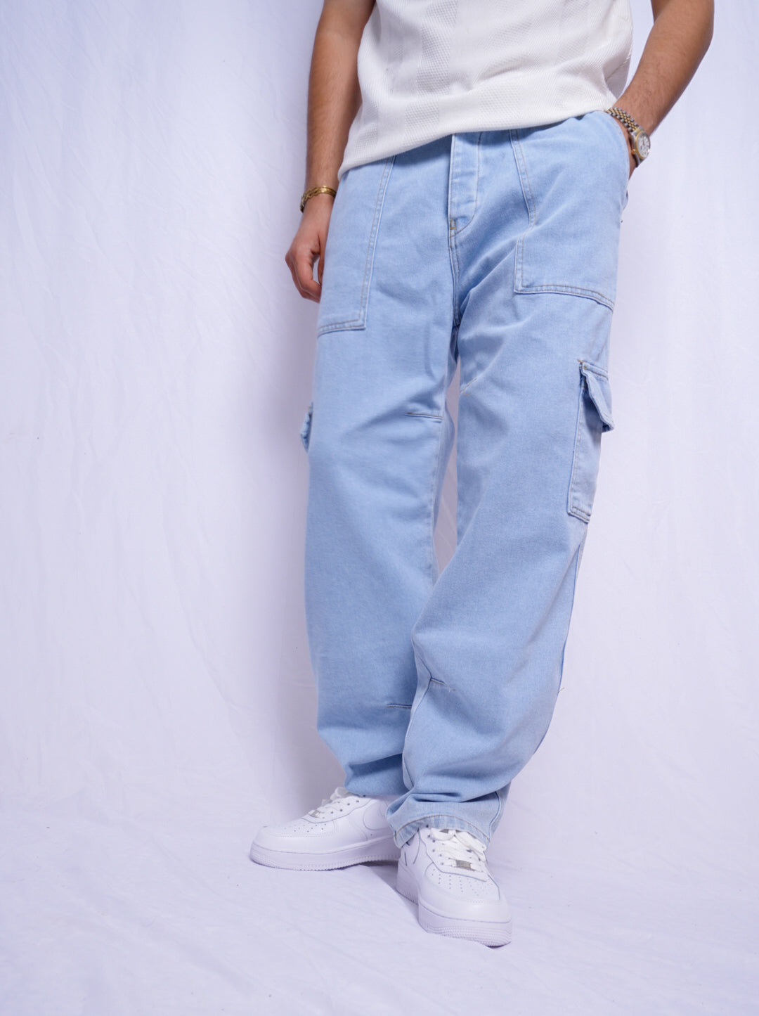 baggy cargo jeans - bleu clair