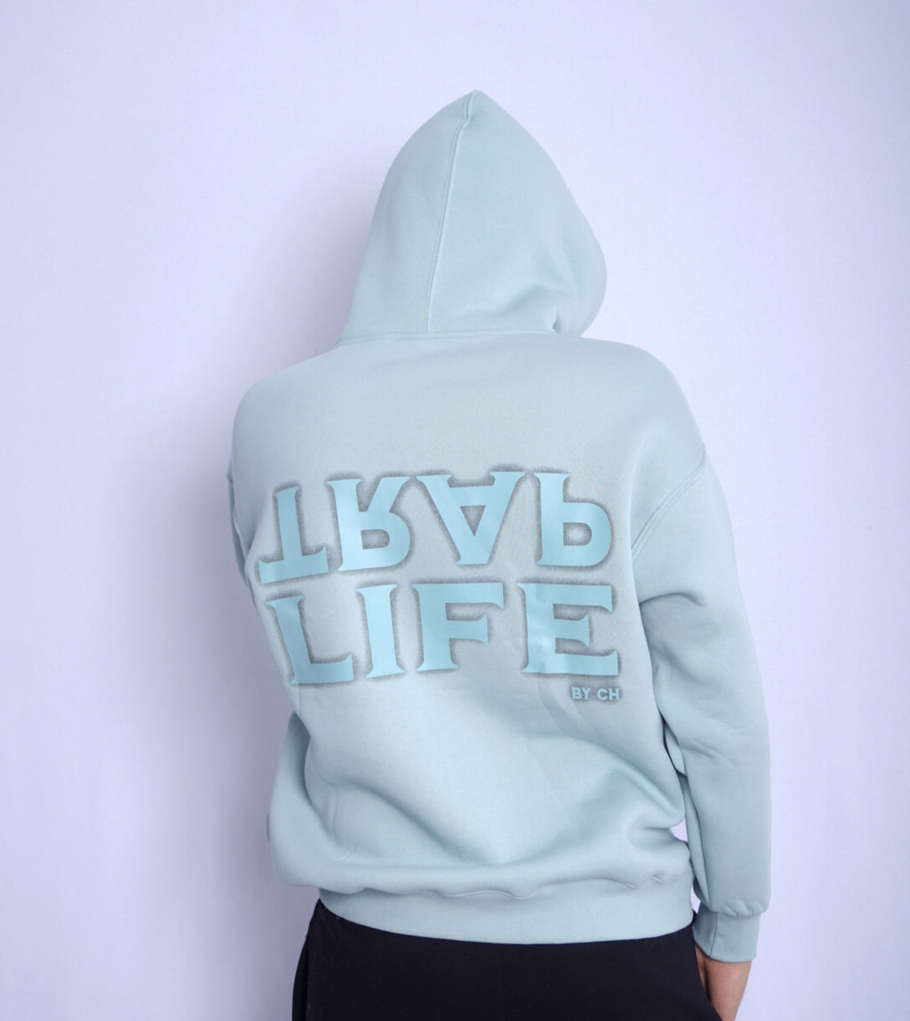 WATER GREEN  HOODIE ' TRAP LIFE '