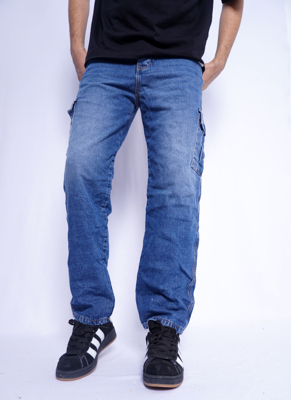 baggy cargo jeans - bleu