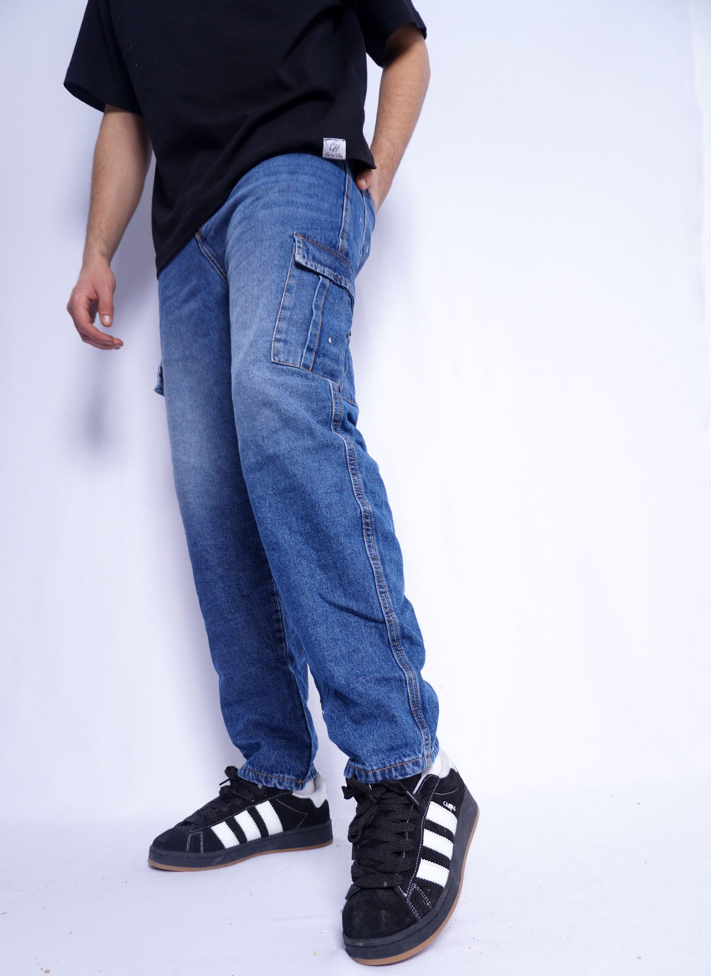 baggy cargo jeans - bleu