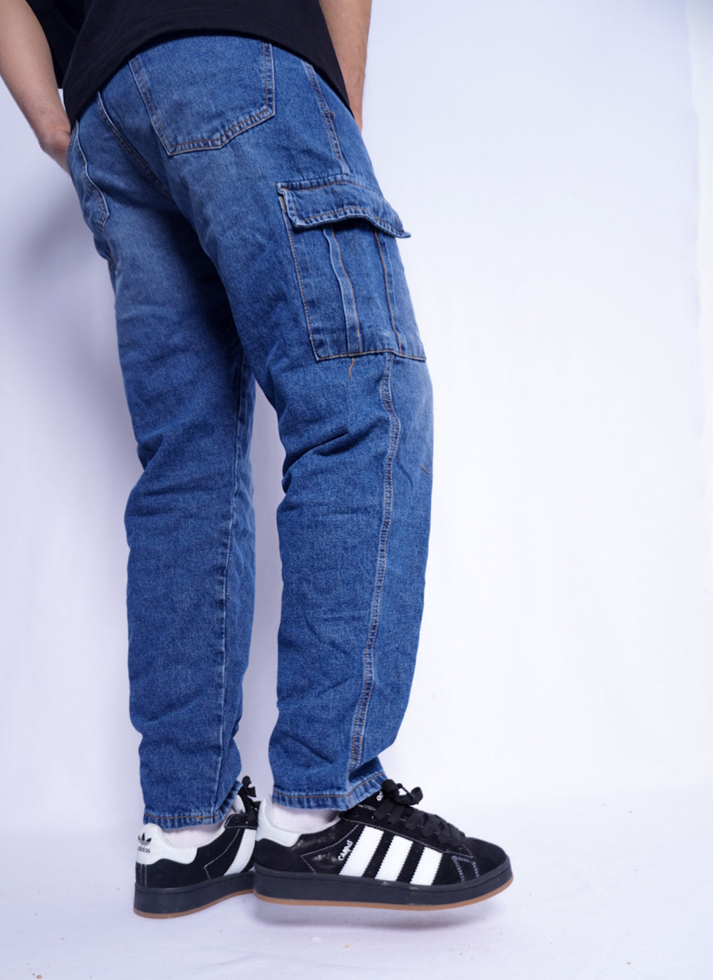 baggy cargo jeans - bleu