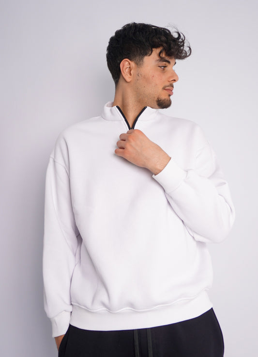 WHITE SIMPLE ZIP SWEAT SHIRT