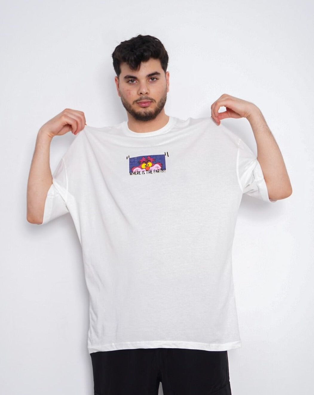 where is the party ? Oversize Basic T-Shirt - white