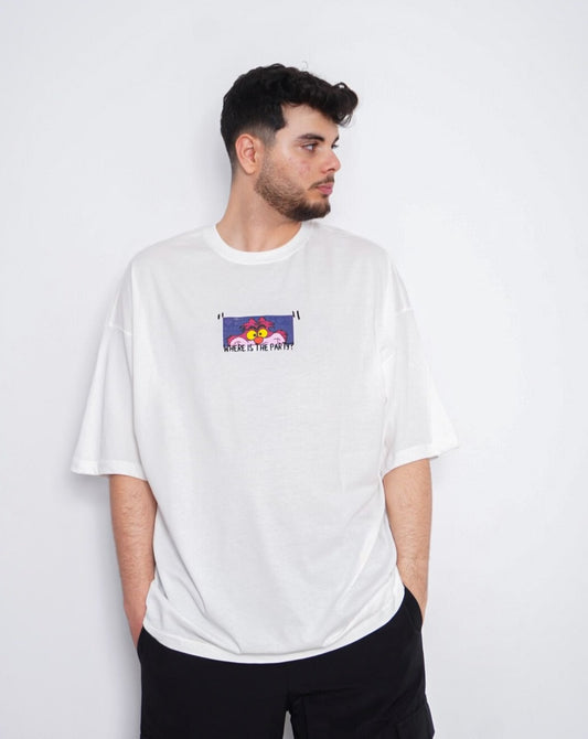 where is the party ? Oversize Basic T-Shirt - white