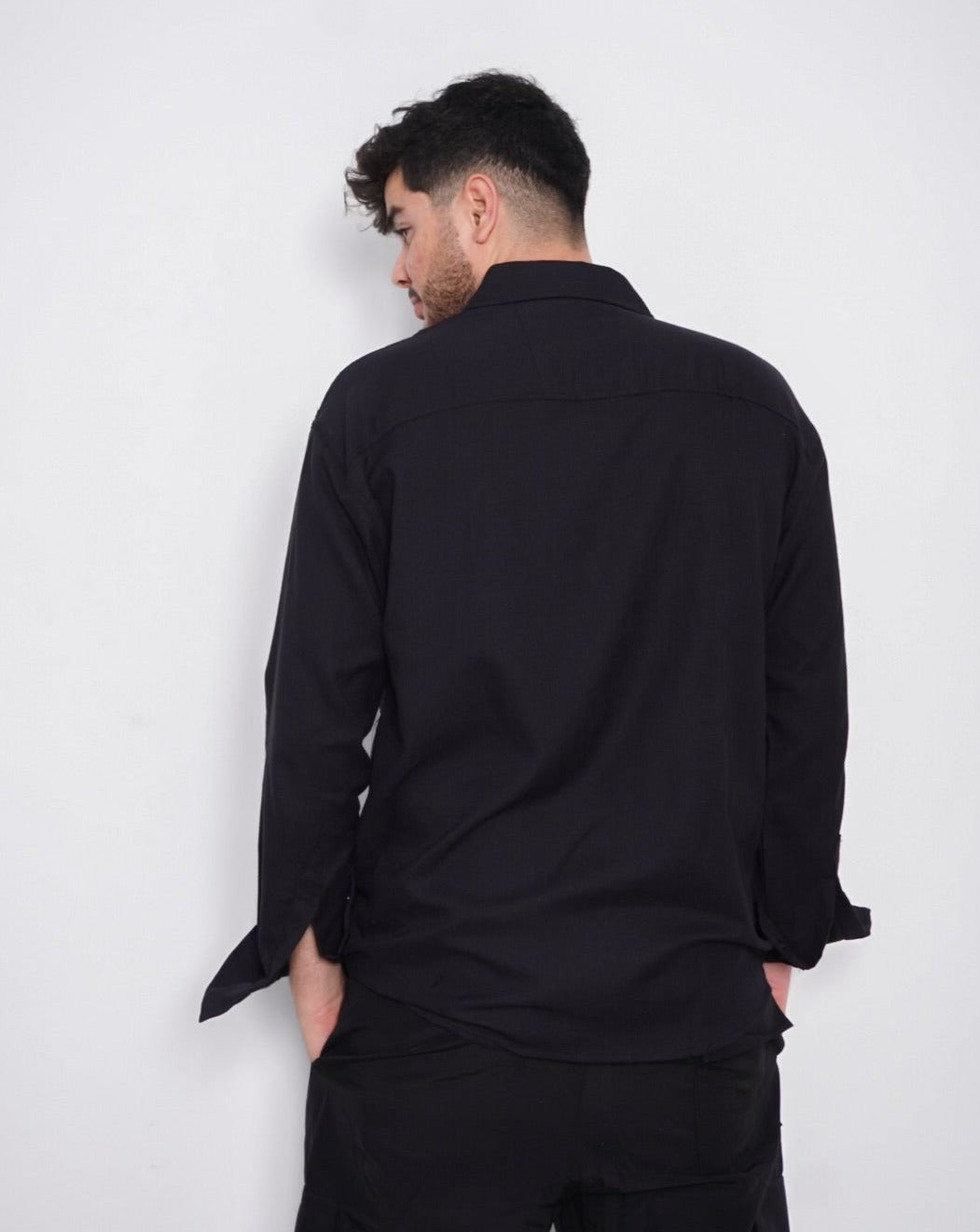 Oversize Loose Long Sleeve Shirt - BLACK